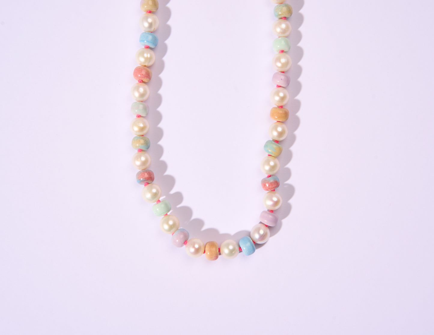 Retro Ombré Pastel Rainbow + Freshwater Pearl Tie Dyed Gemstone Candy Necklace