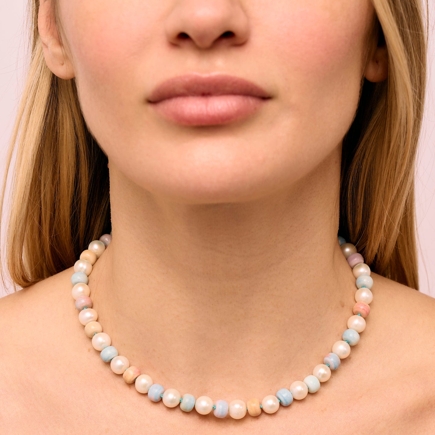 Retro Ombré Pastel Rainbow + Freshwater Pearl Tie Dyed Gemstone Candy Necklace