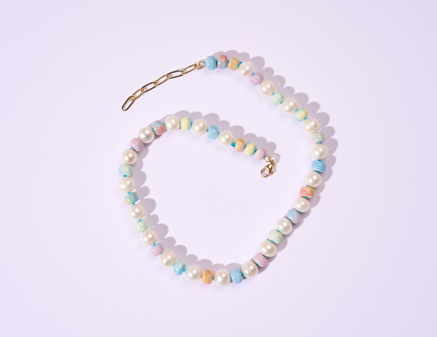 Retro Ombré Pastel Rainbow + Freshwater Pearl Tie Dyed Gemstone Candy Necklace