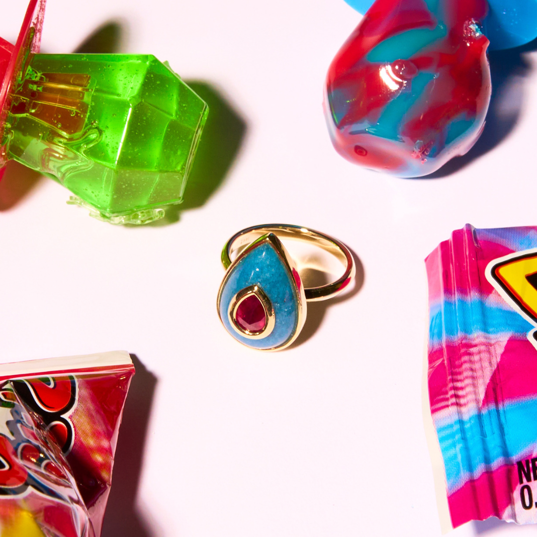 14K Gold Ruby + Trolleite Teardrop Cocktail Ring