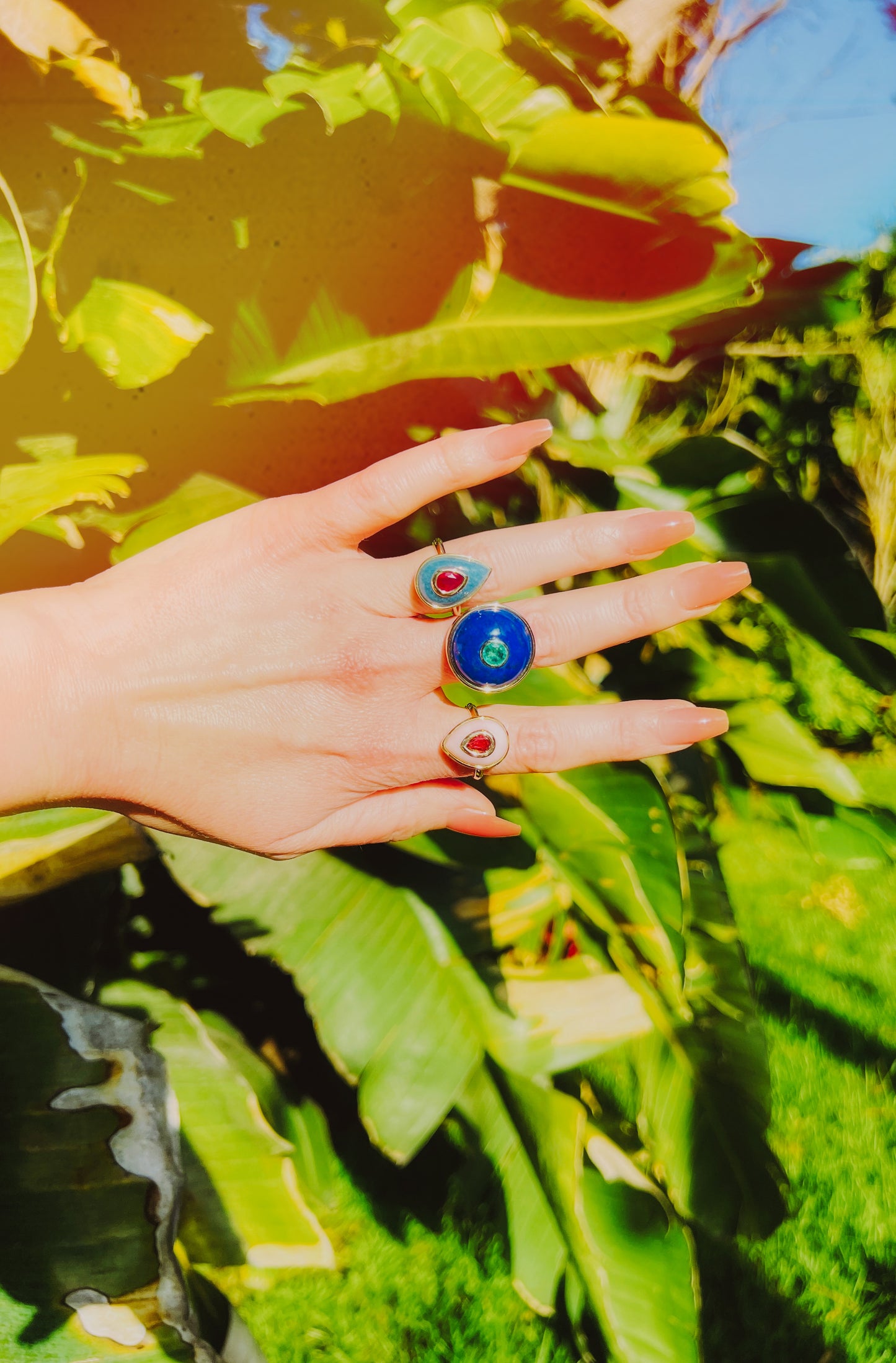 14K Gold Emerald + Lapis Lazuli Cocktail Ring