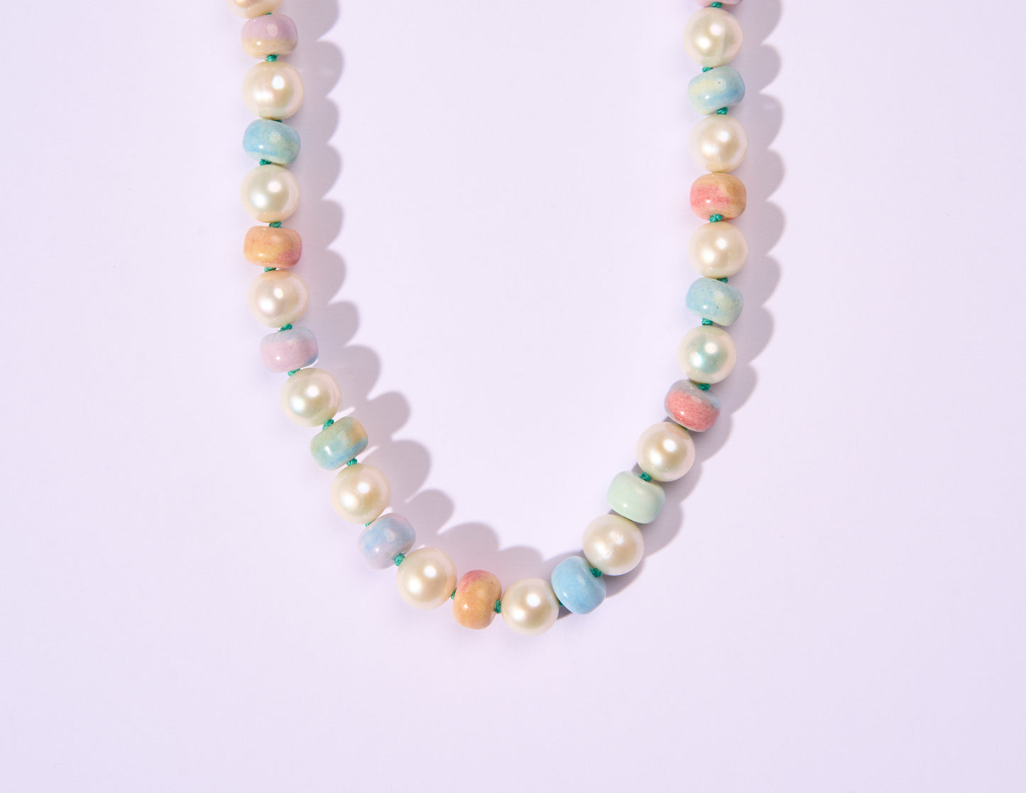 Retro Ombré Pastel Rainbow + Freshwater Pearl Tie Dyed Gemstone Candy Necklace