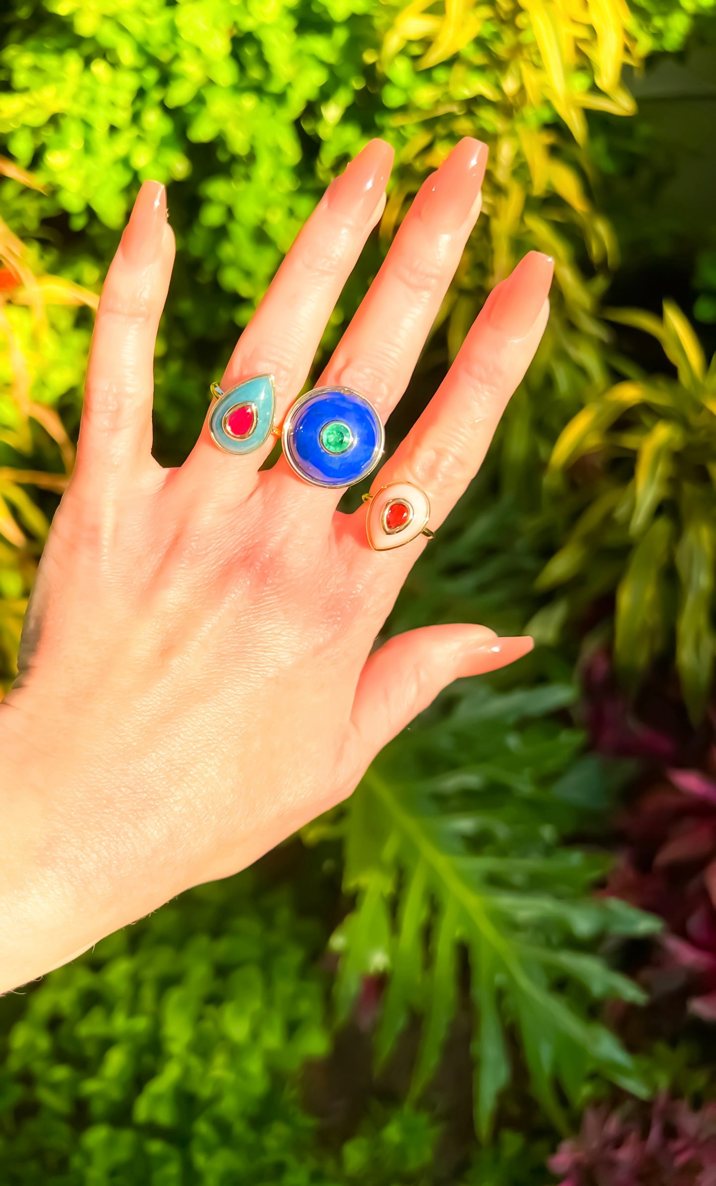 14K Gold Emerald + Lapis Lazuli Cocktail Ring