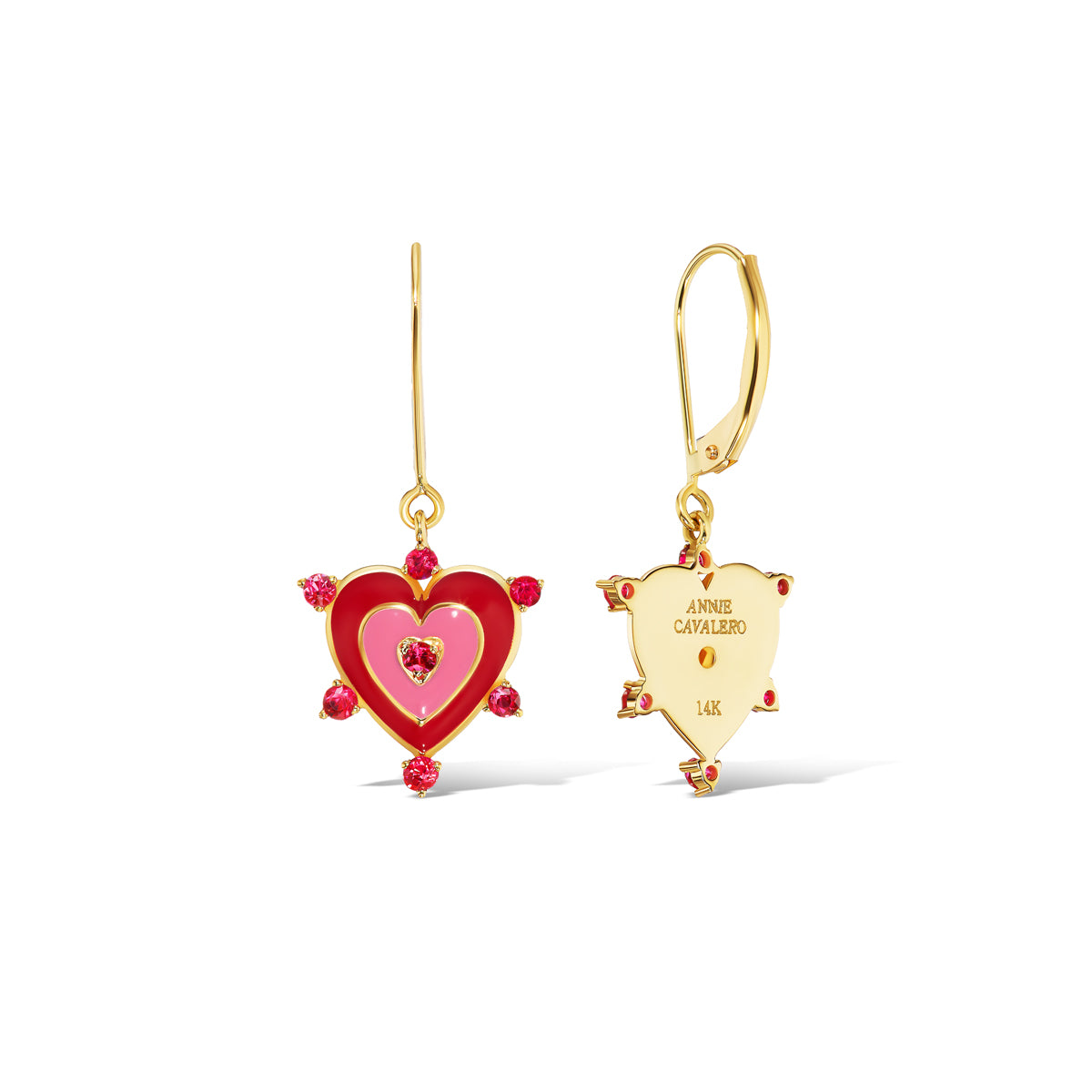 14K Gold Drop Heart Red Spinel Sweet Heart Earrings