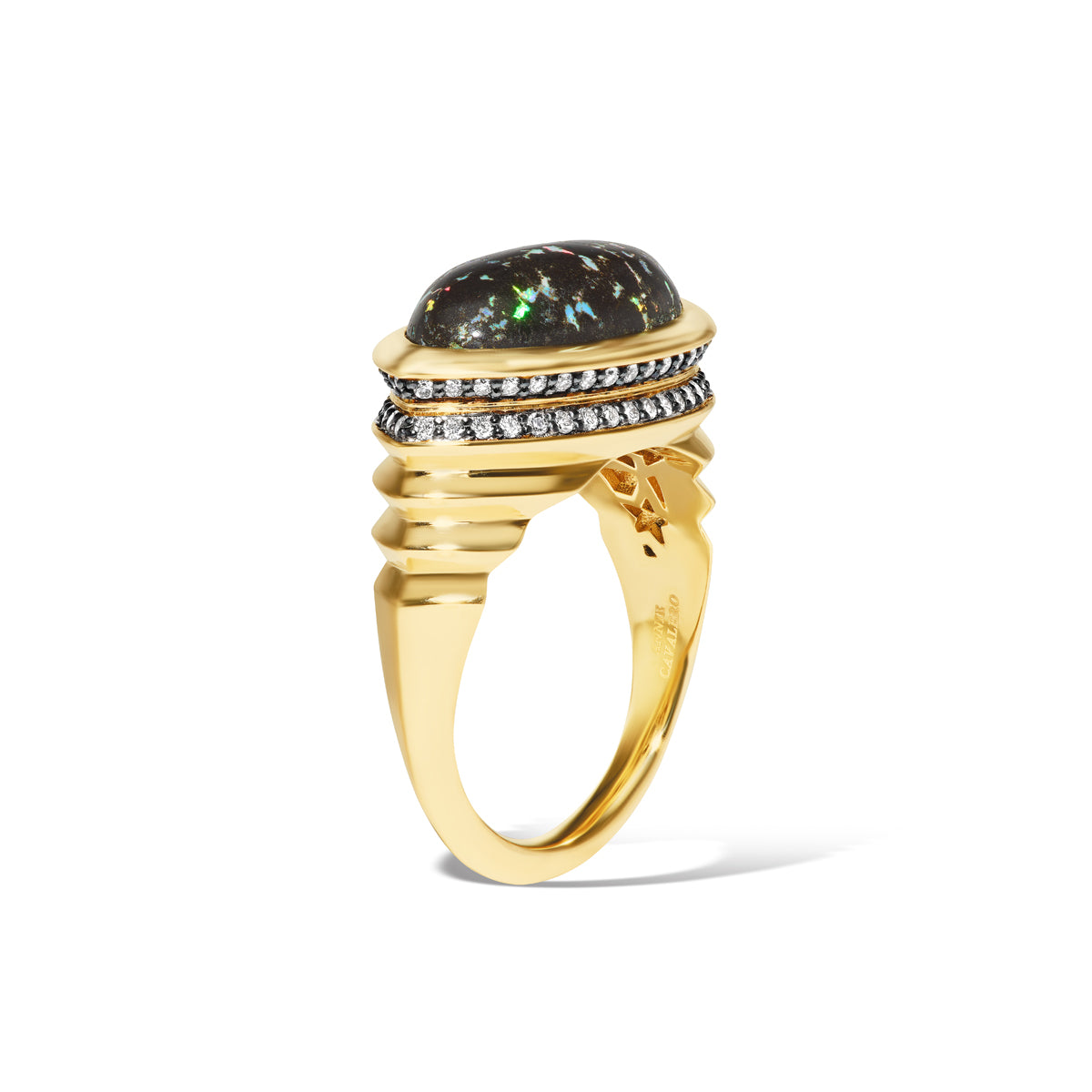 18K Gold Leopard Opal + Diamond Marquise Cocktail Ring