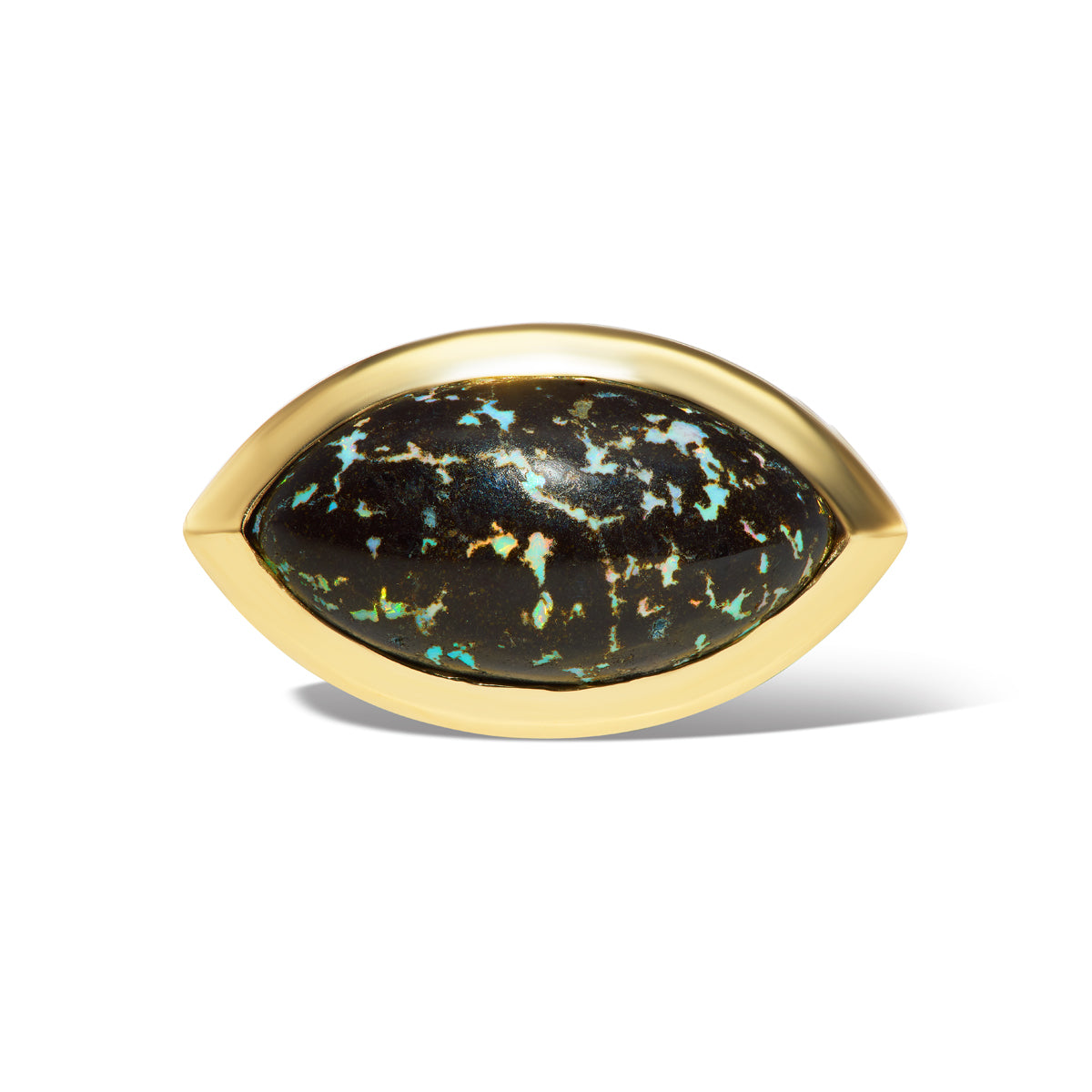 18K Gold Leopard Opal + Diamond Marquise Cocktail Ring