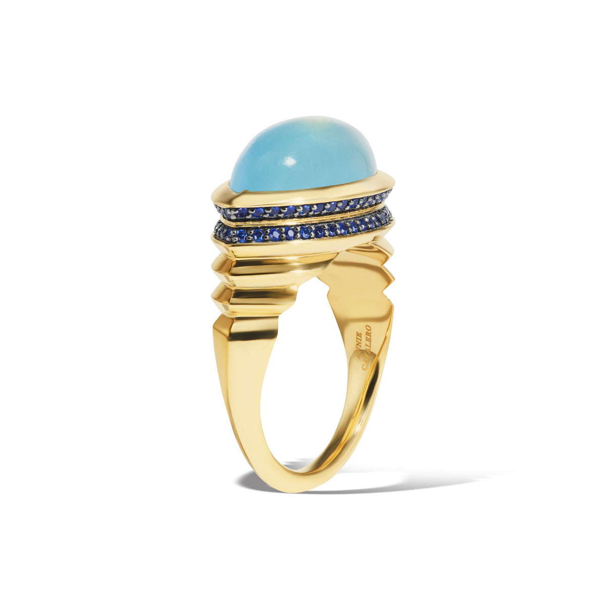 18K Gold Aquamarine + Sapphire Marquise Cocktail Ring