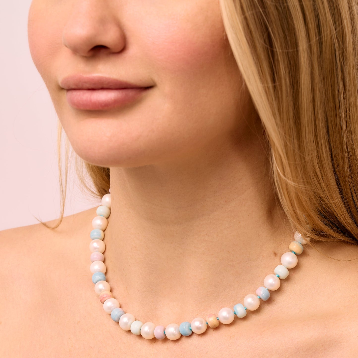 Retro Ombré Pastel Rainbow + Freshwater Pearl Tie Dyed Gemstone Candy Necklace