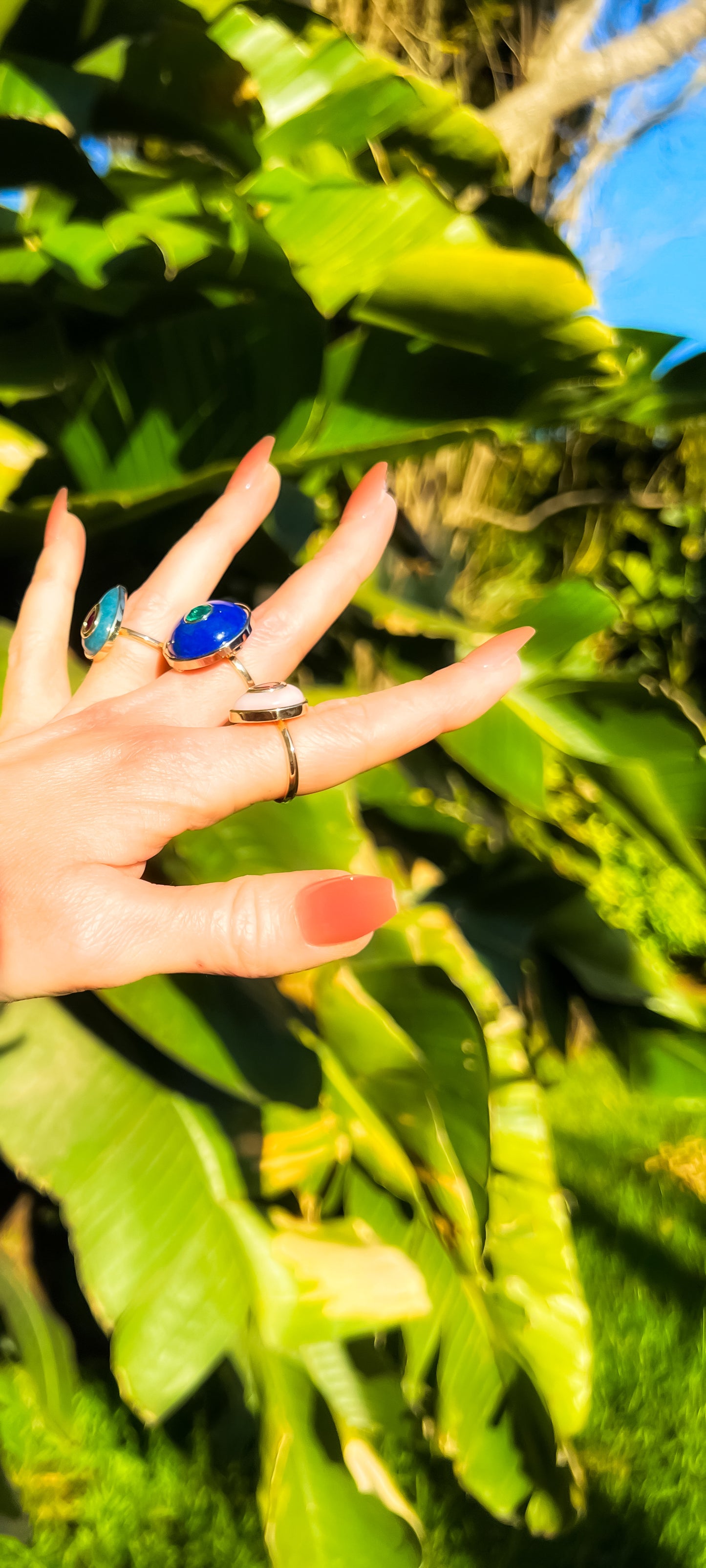 14K Gold Emerald + Lapis Lazuli Cocktail Ring