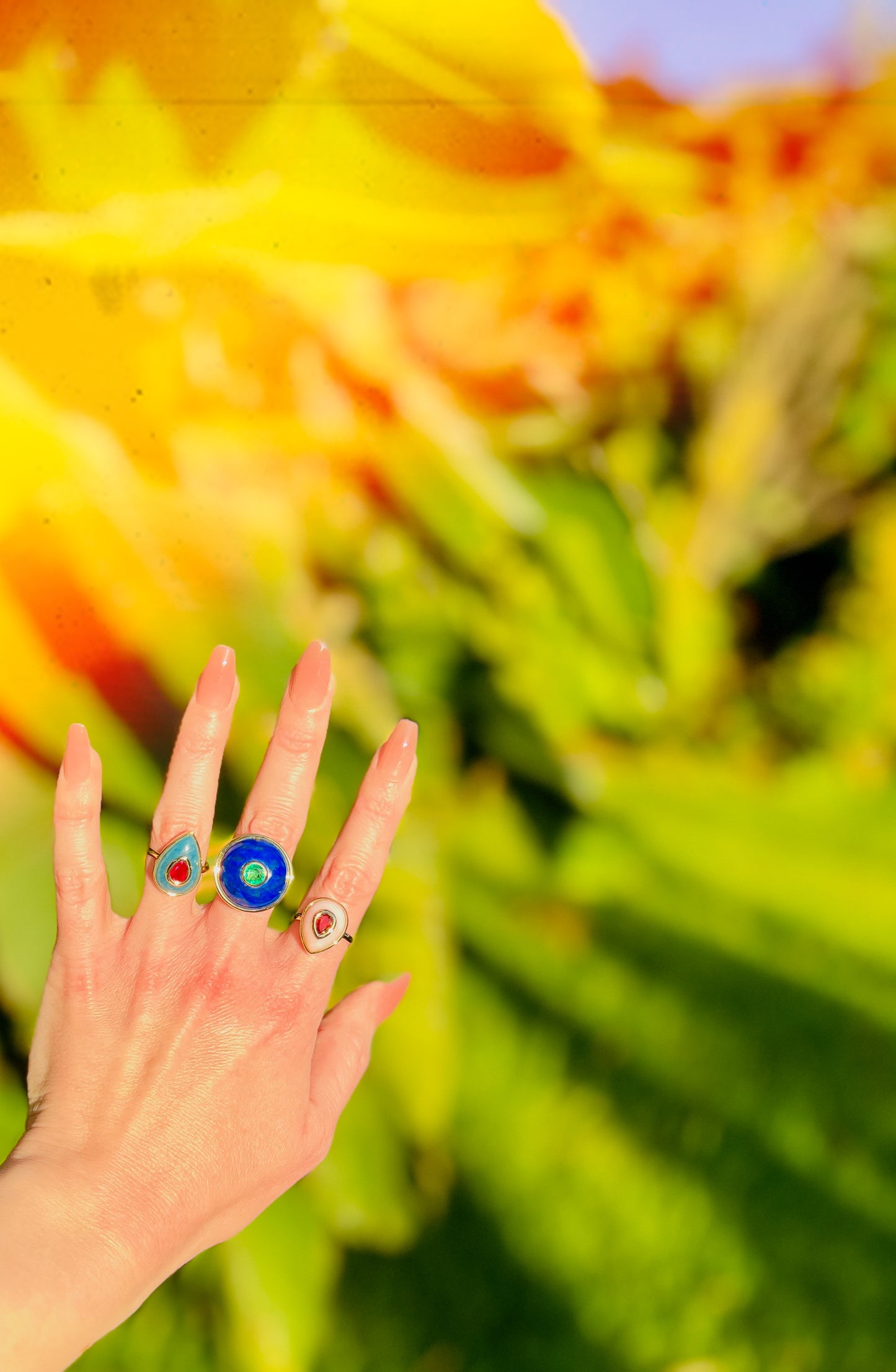 14K Gold Ruby + Trolleite Teardrop Cocktail Ring