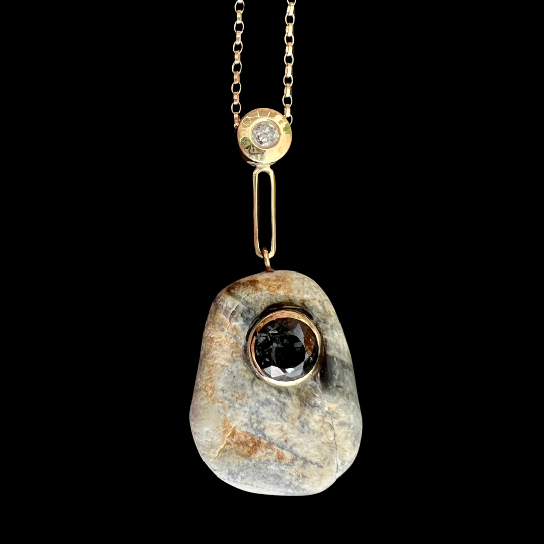 14K Gold + Grey Diamond + Grey Spinel Tahoe GEM // STONE Necklace