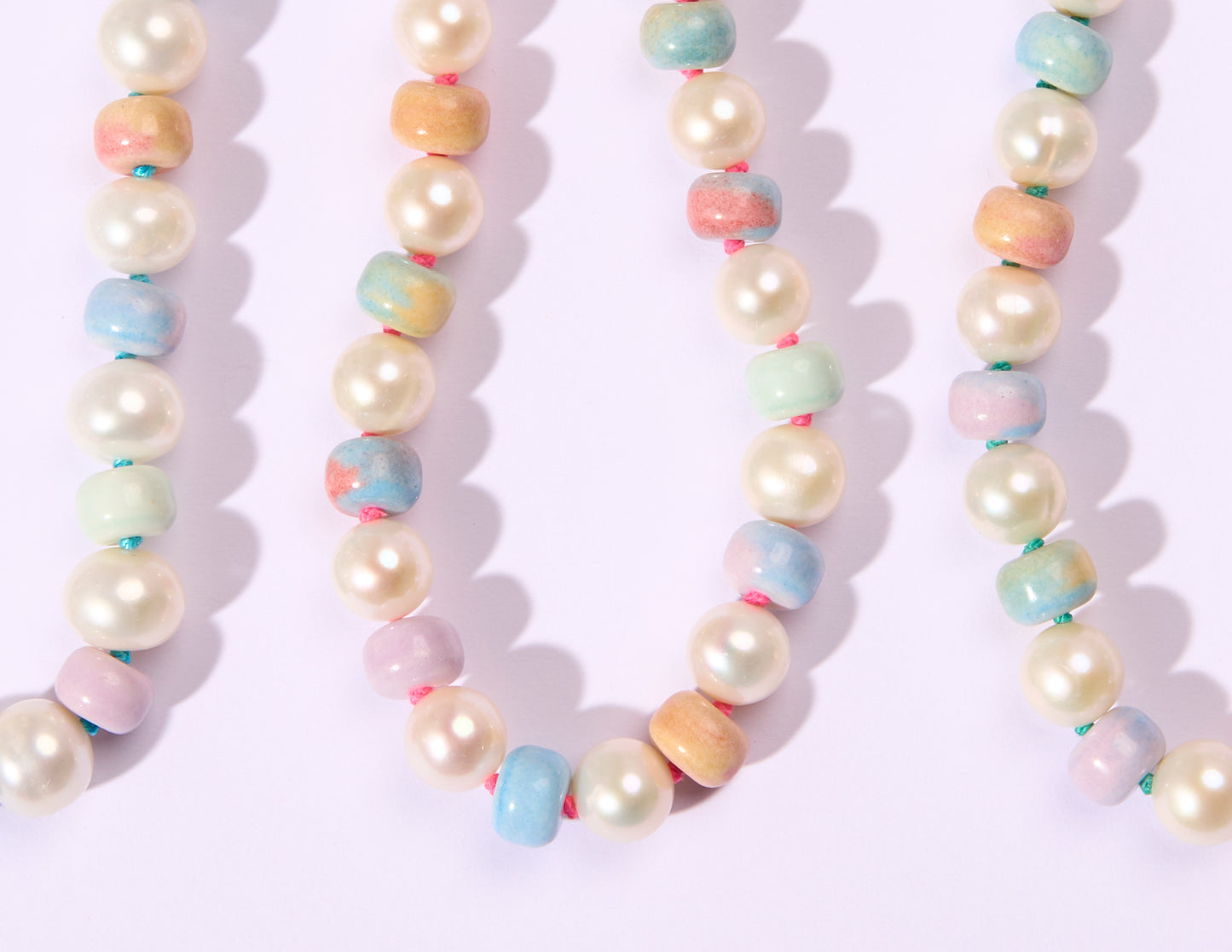 Retro Ombré Pastel Rainbow + Freshwater Pearl Tie Dyed Gemstone Candy Necklace