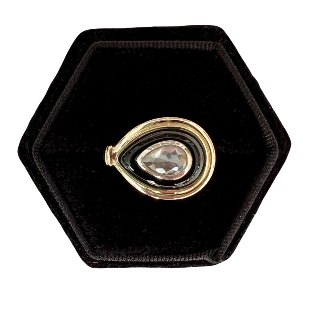 14K Gold Salt & Pepper Diamond + Black Onyx East-West Knot Ring