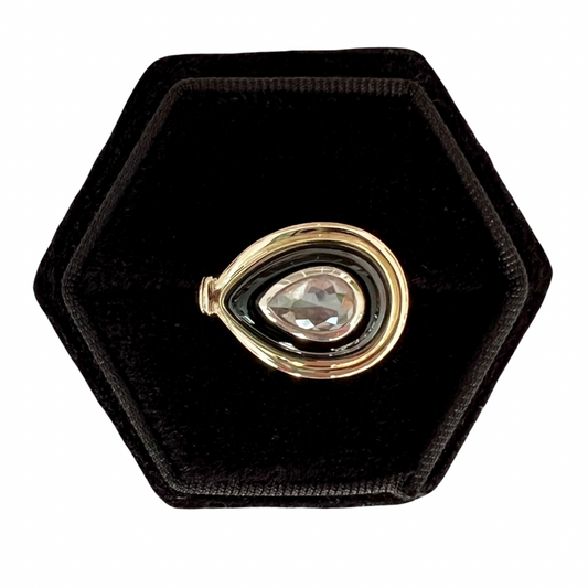 14K Gold Salt & Pepper Diamond + Black Onyx East-West Knot Ring