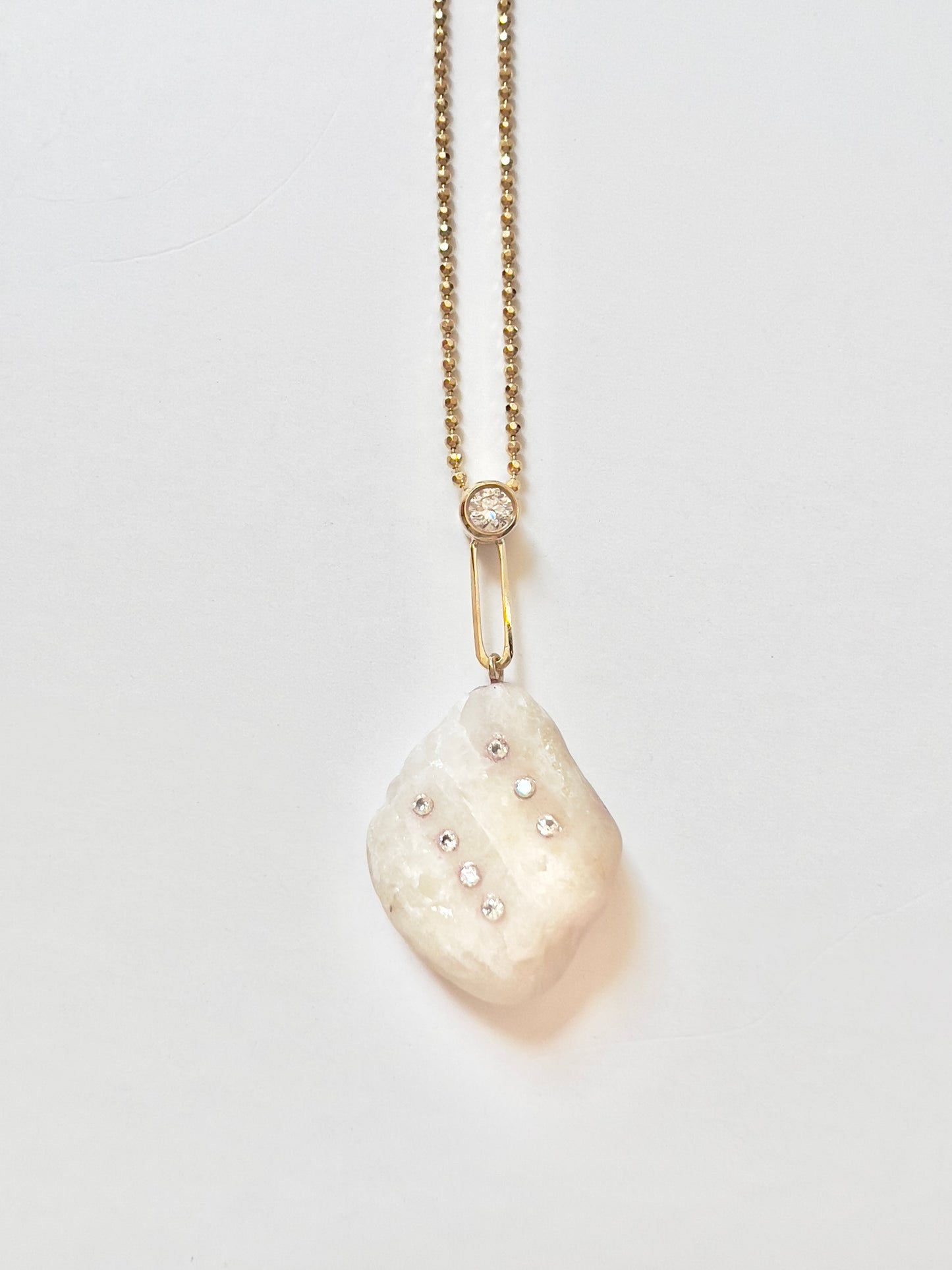 14K Gold + White Sapphire + Diamond Lake Tahoe Necklace