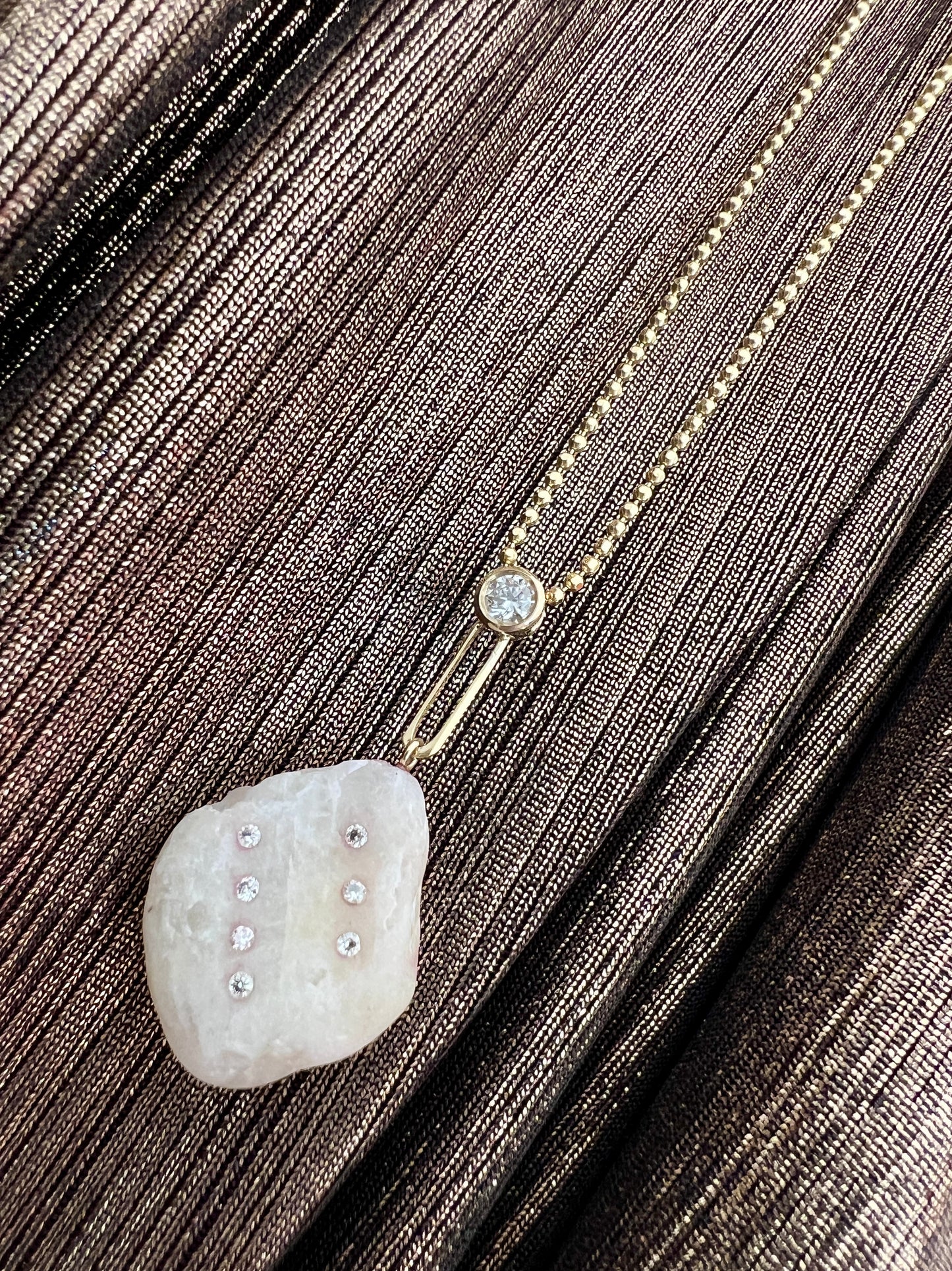 14K Gold + White Sapphire + Diamond Lake Tahoe Necklace