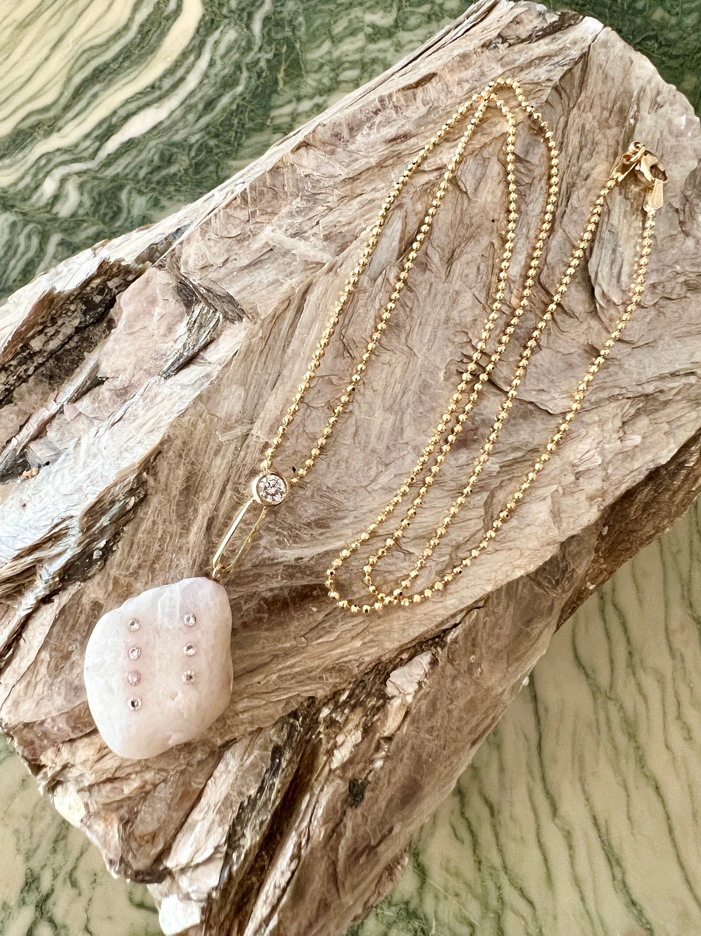 14K Gold + White Sapphire + Diamond Lake Tahoe Necklace