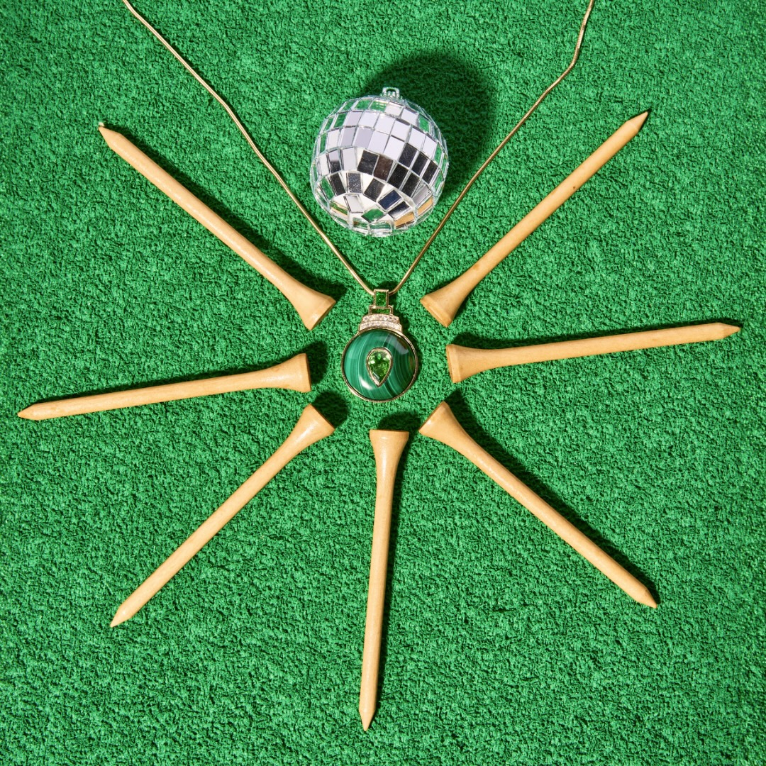 14K Gold Malachite + Tsavorite Garnet + Diamond Pendant Necklace