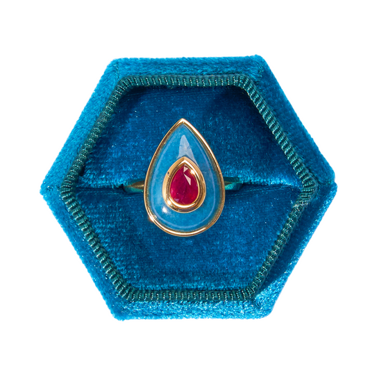 14K Gold Ruby + Trolleite Teardrop Cocktail Ring