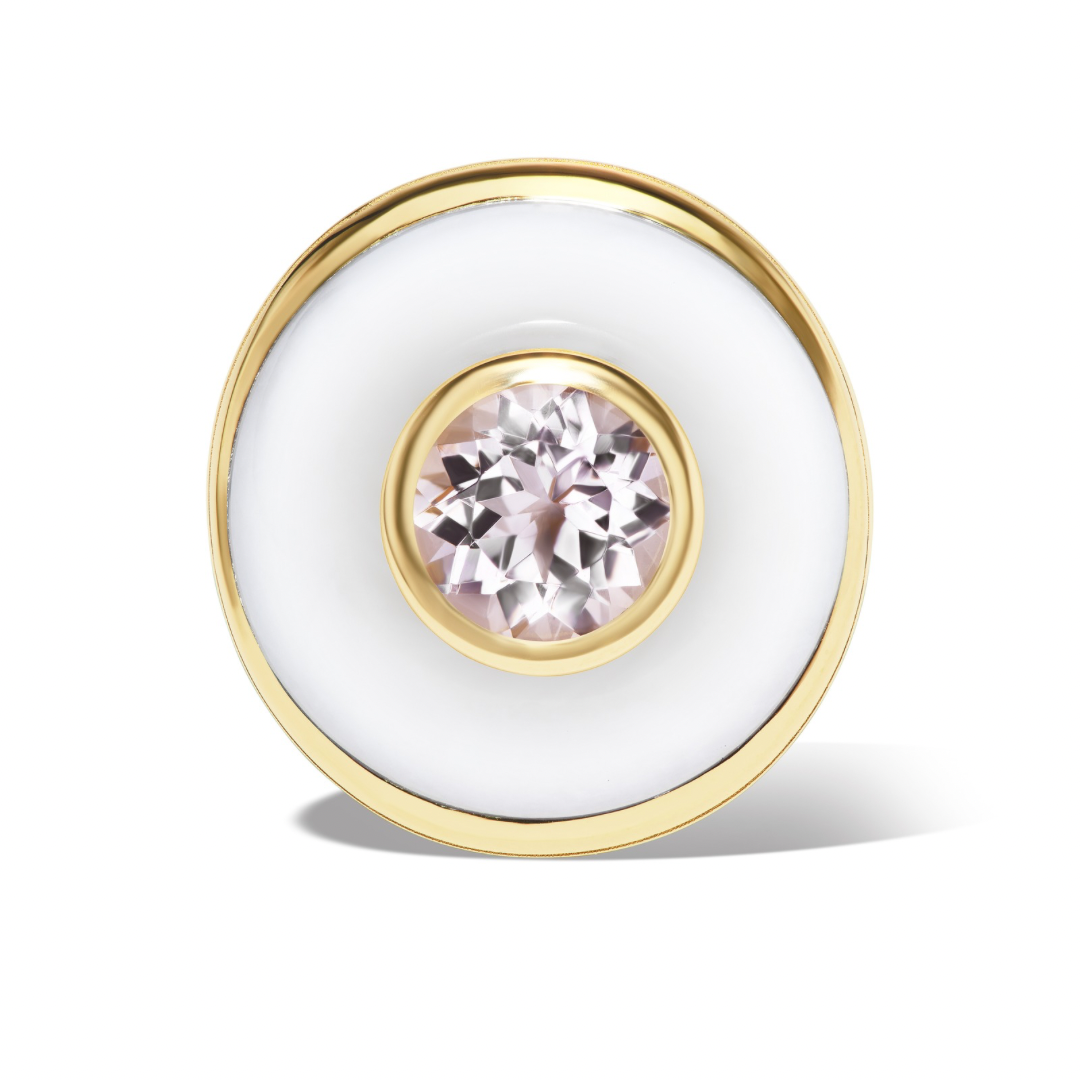 14K Gold Morganite + White Quartz + Diamond Cocktail Ring