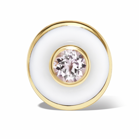 14K Gold Morganite + White Quartz + Diamond Cocktail Ring