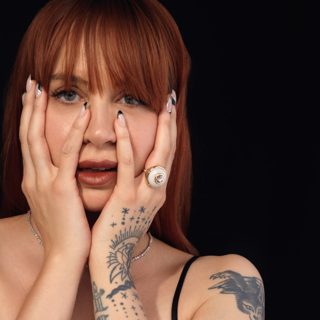 14K Gold Morganite + White Quartz + Diamond Cocktail Ring