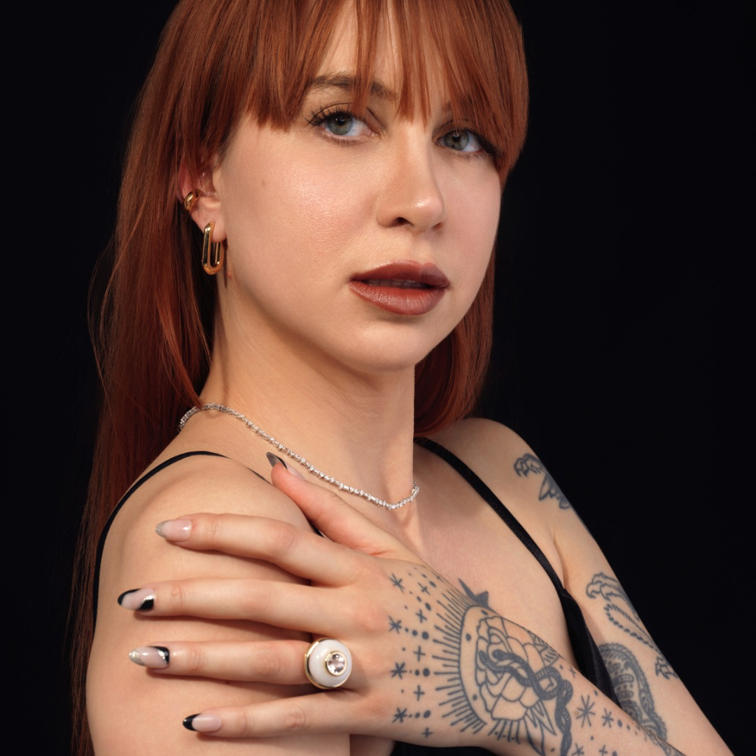 14K Gold Morganite + White Quartz + Diamond Cocktail Ring