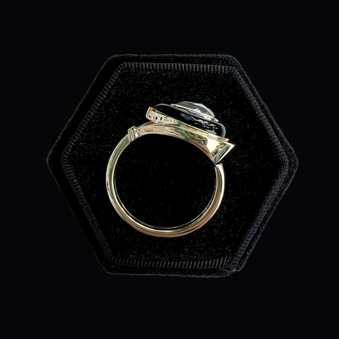 14K Gold Salt & Pepper Diamond + Black Onyx East-West Knot Ring