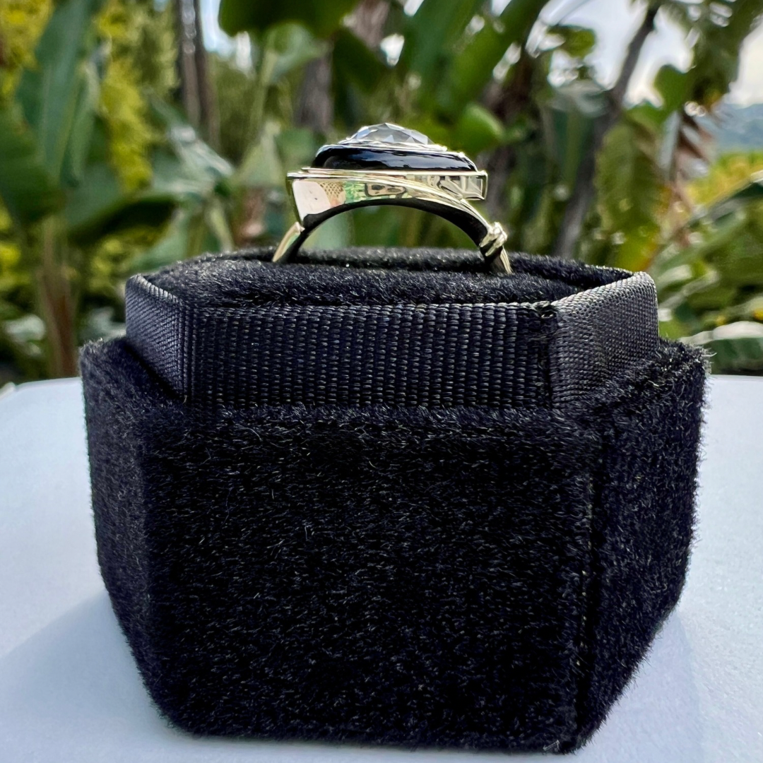 14K Gold Salt & Pepper Diamond + Black Onyx East-West Knot Ring