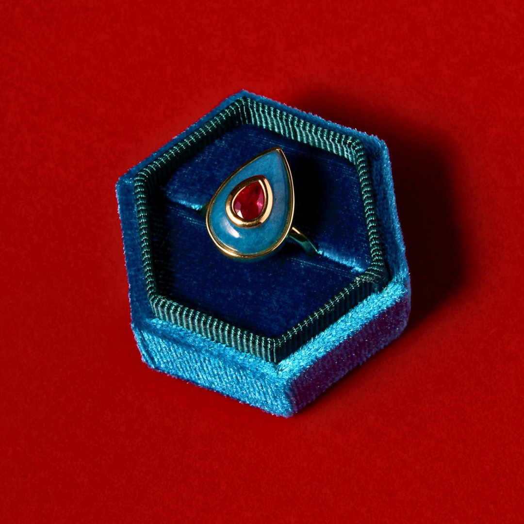 14K Gold Ruby + Trolleite Teardrop Cocktail Ring