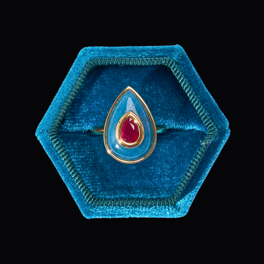 14K Gold Ruby + Trolleite Teardrop Cocktail Ring