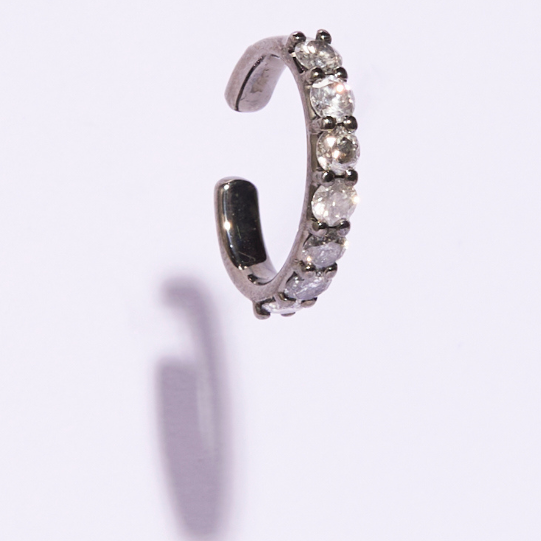 14K Black Gold + Palladium Salt and Pepper Diamond Ear Cuff
