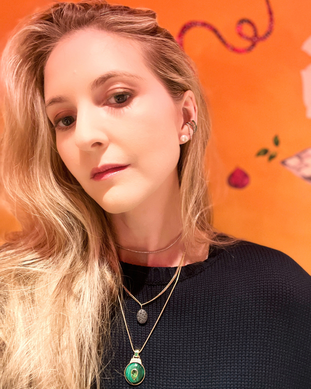 14K Gold Malachite + Tsavorite Garnet + Diamond Pendant Necklace