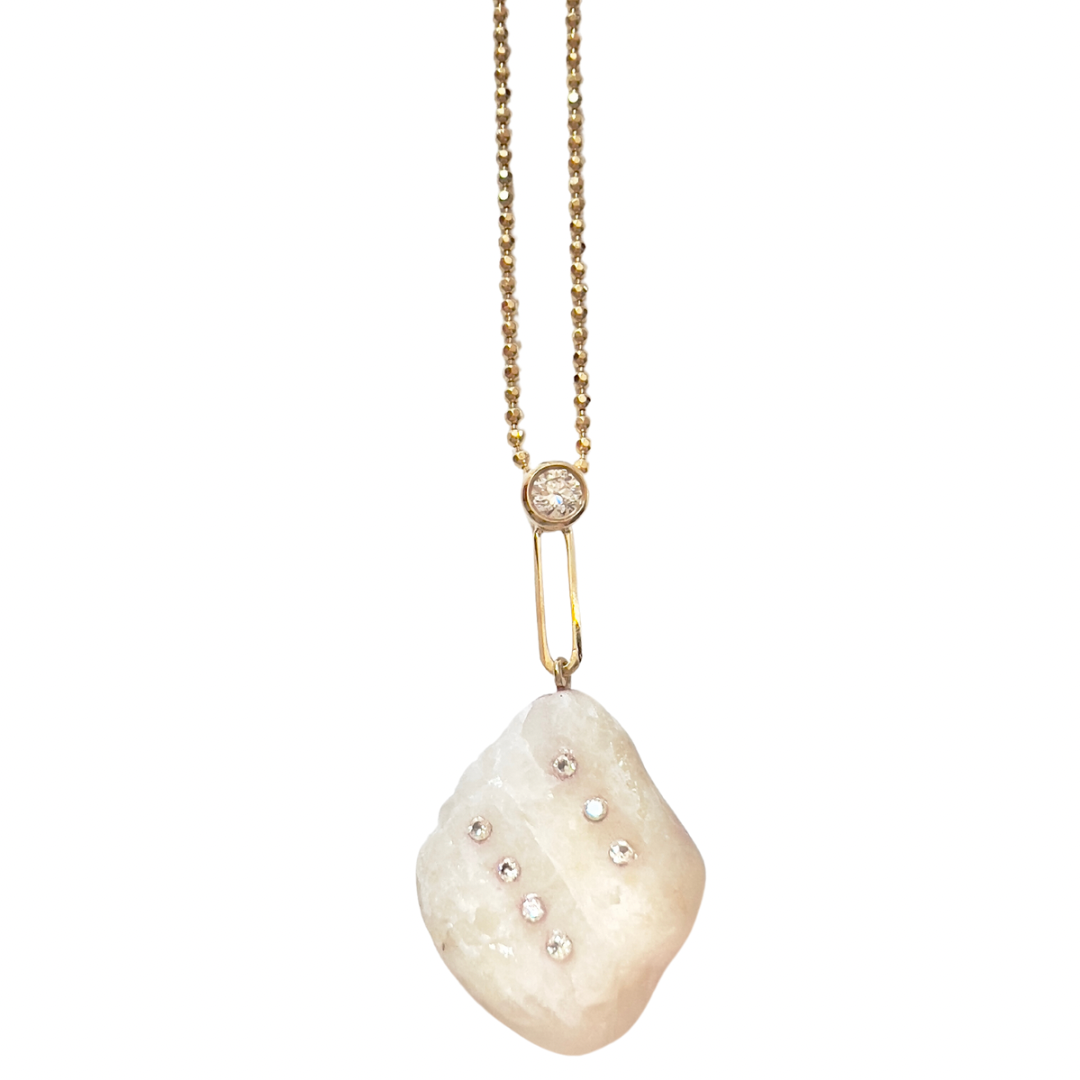 14K Gold + White Sapphire + Diamond Lake Tahoe Necklace