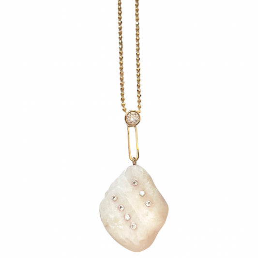 14K Gold + White Sapphire + Diamond Lake Tahoe Necklace