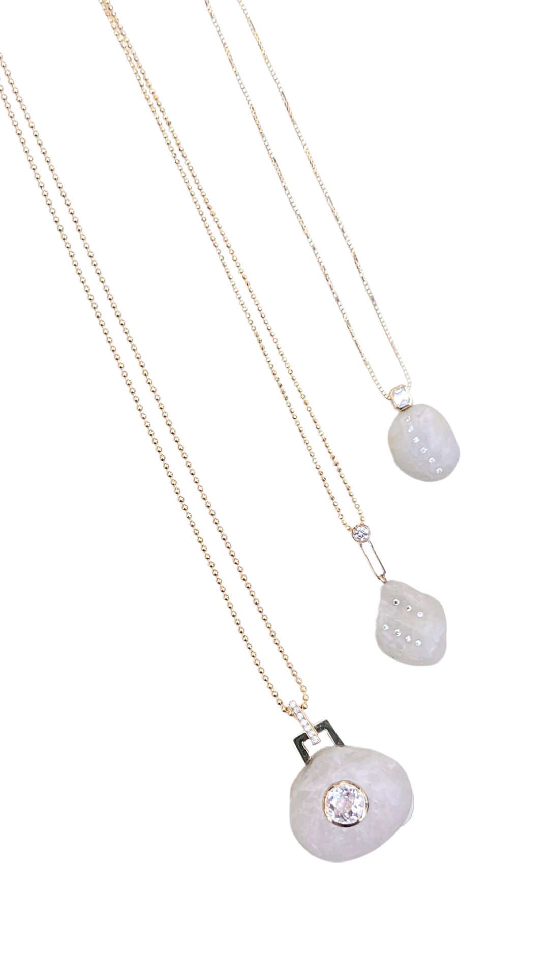 14K Gold + White Sapphire + Diamond Lake Tahoe Necklace