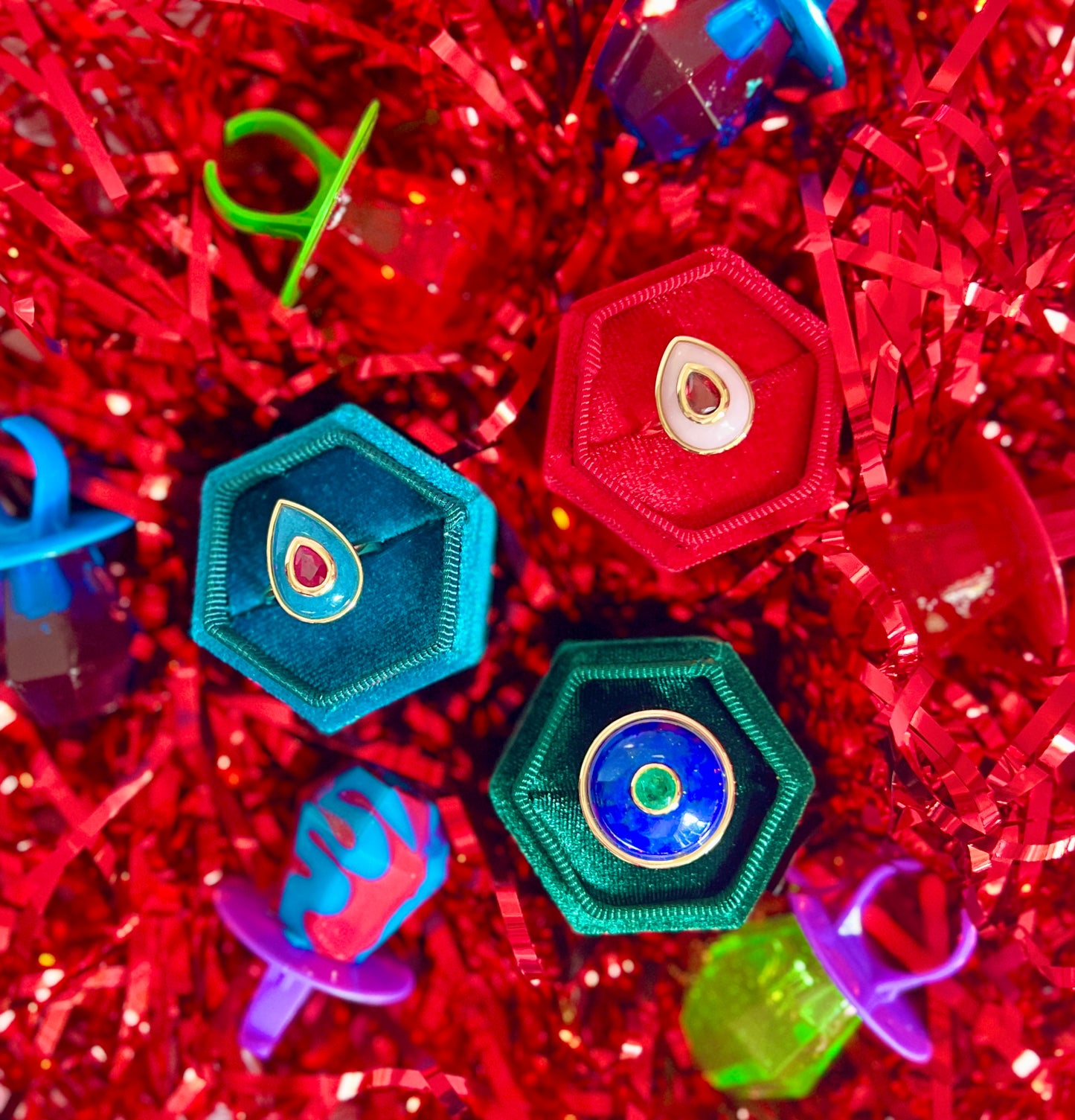 14K Gold Ruby + Trolleite Teardrop Cocktail Ring