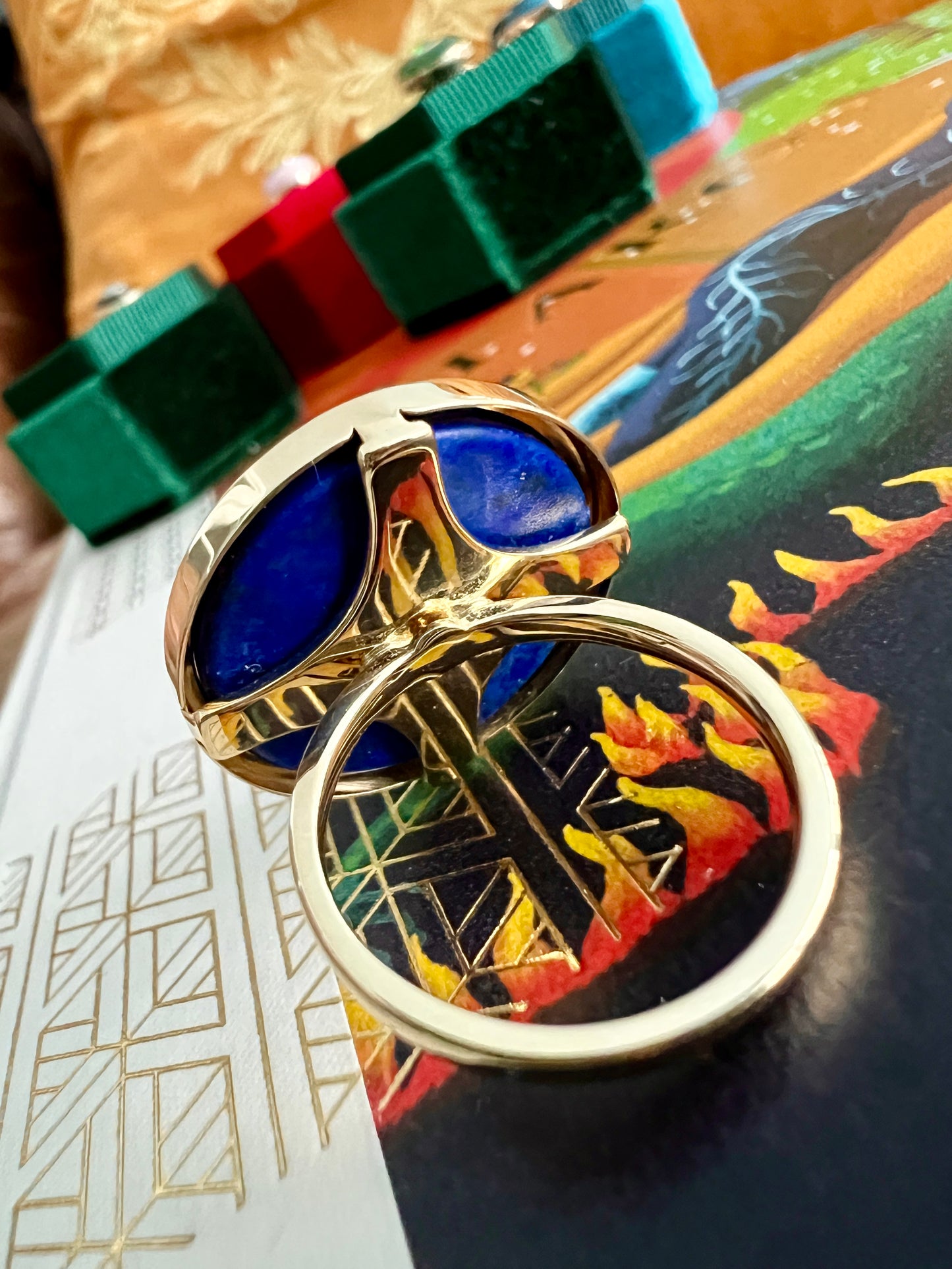 14K Gold Emerald + Lapis Lazuli Cocktail Ring