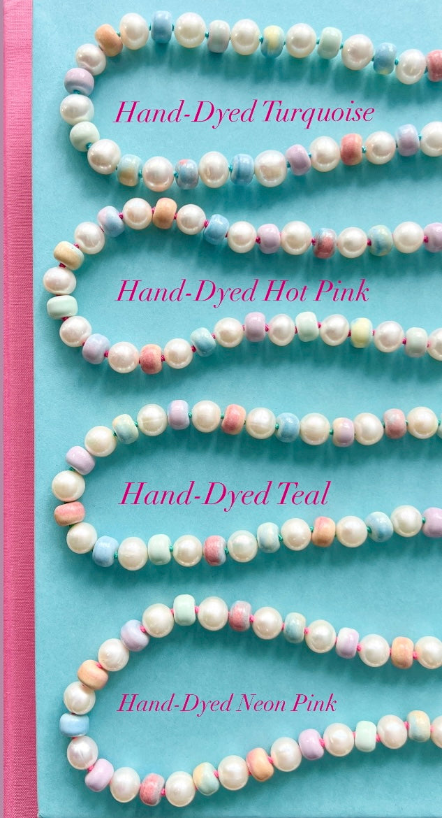 Retro Ombré Pastel Rainbow + Freshwater Pearl Tie Dyed Gemstone Candy Necklace