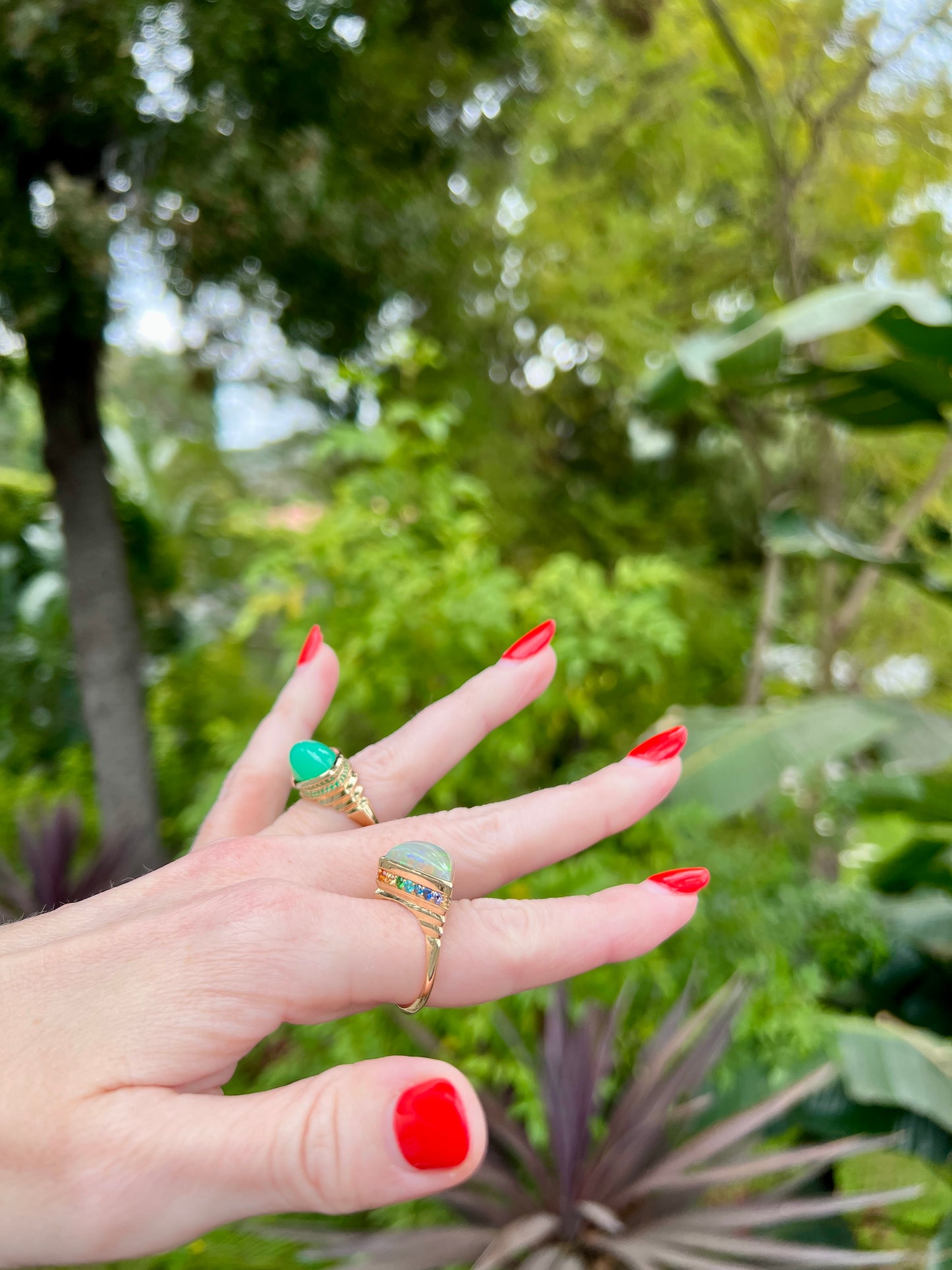 18K Gold Australian Opal + Ombré Rainbow Kite Cocktail Ring