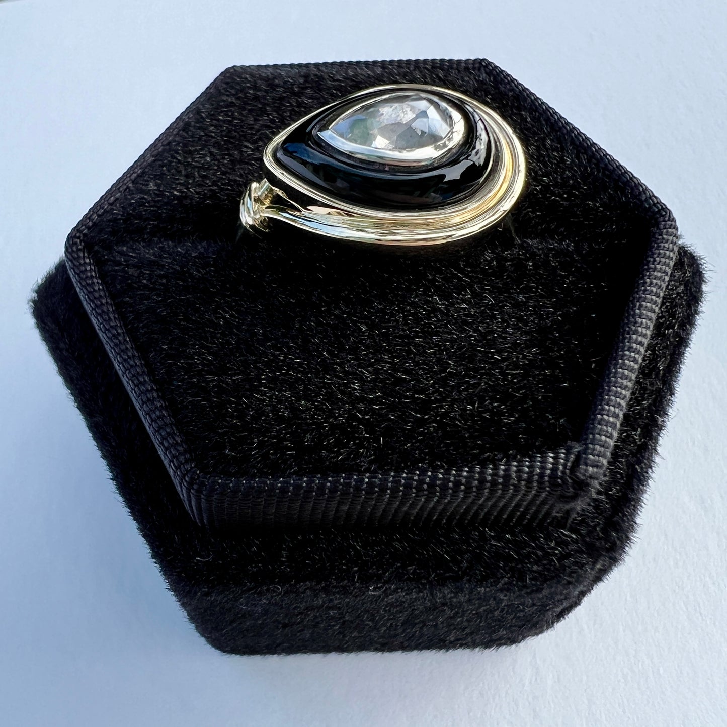 14K Gold Salt & Pepper Diamond + Black Onyx East-West Knot Ring