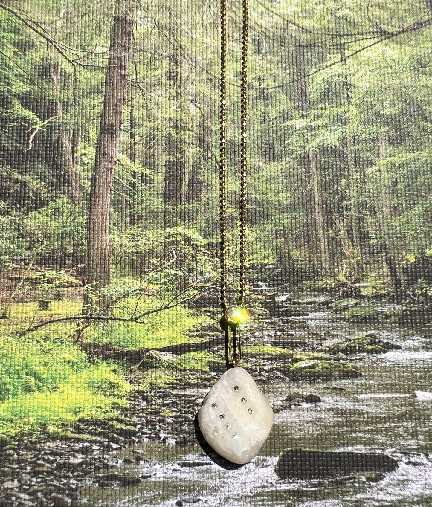 14K Gold + White Sapphire + Diamond Lake Tahoe Necklace