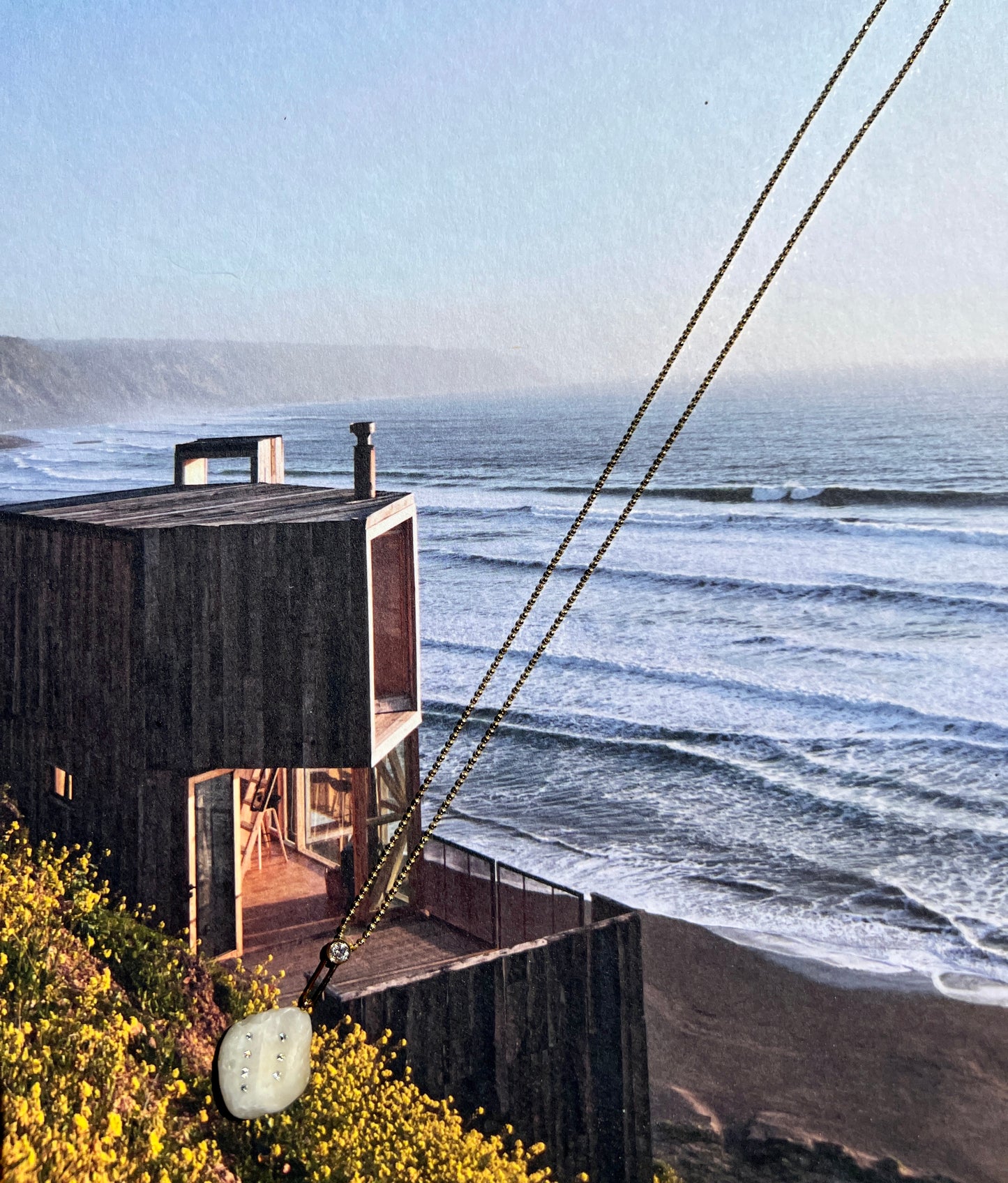 14K Gold + White Sapphire + Diamond Lake Tahoe Necklace