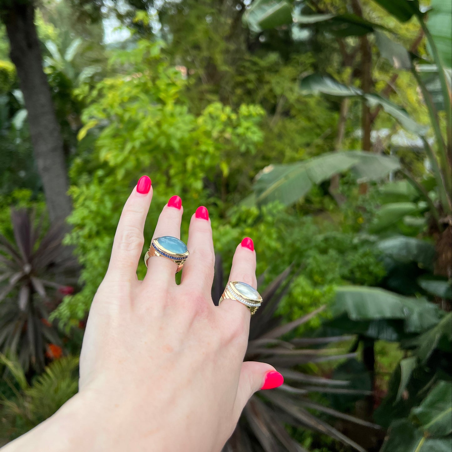 18K Gold Moonstone + Diamond Marquise Cocktail Ring