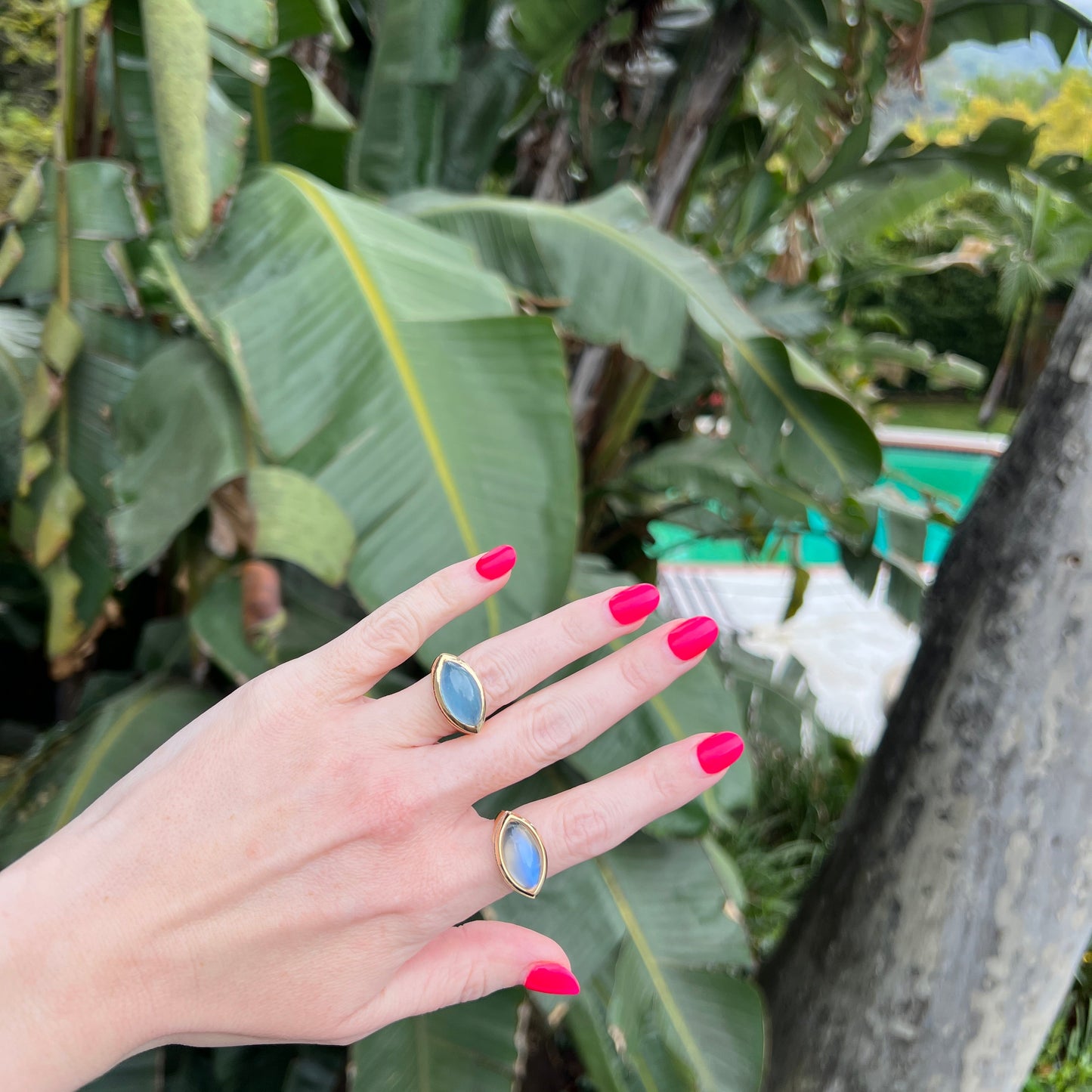 18K Gold Moonstone + Diamond Marquise Cocktail Ring