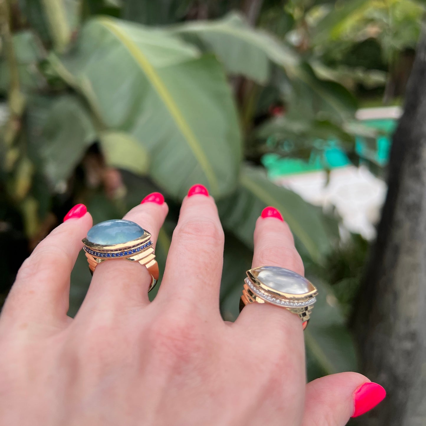 18K Gold Moonstone + Diamond Marquise Cocktail Ring