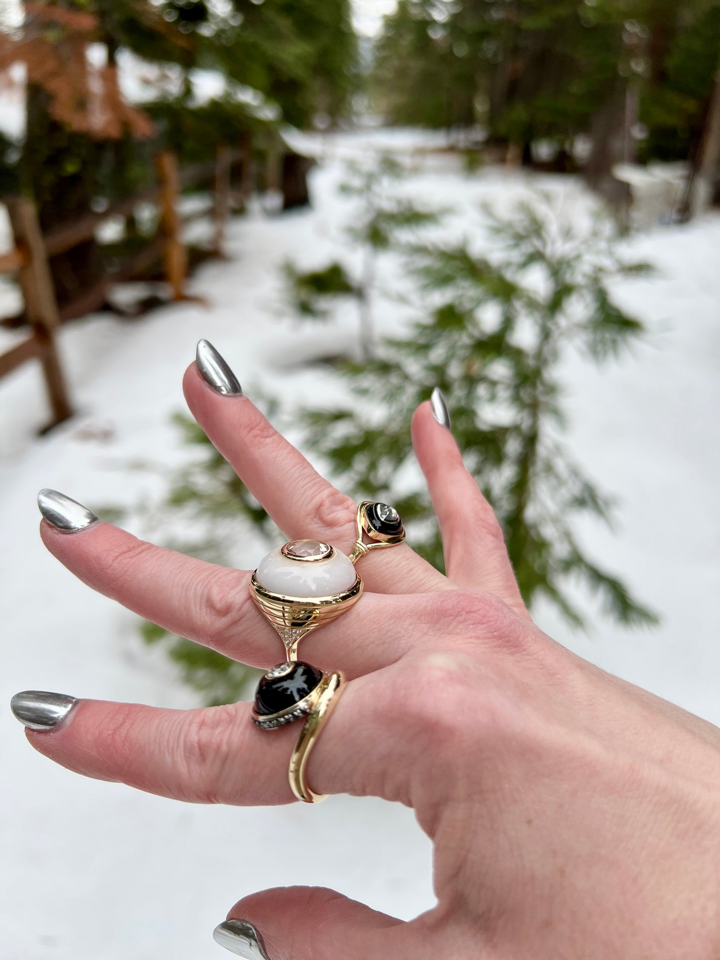 14K Gold Salt & Pepper Diamond + Black Onyx East-West Knot Ring