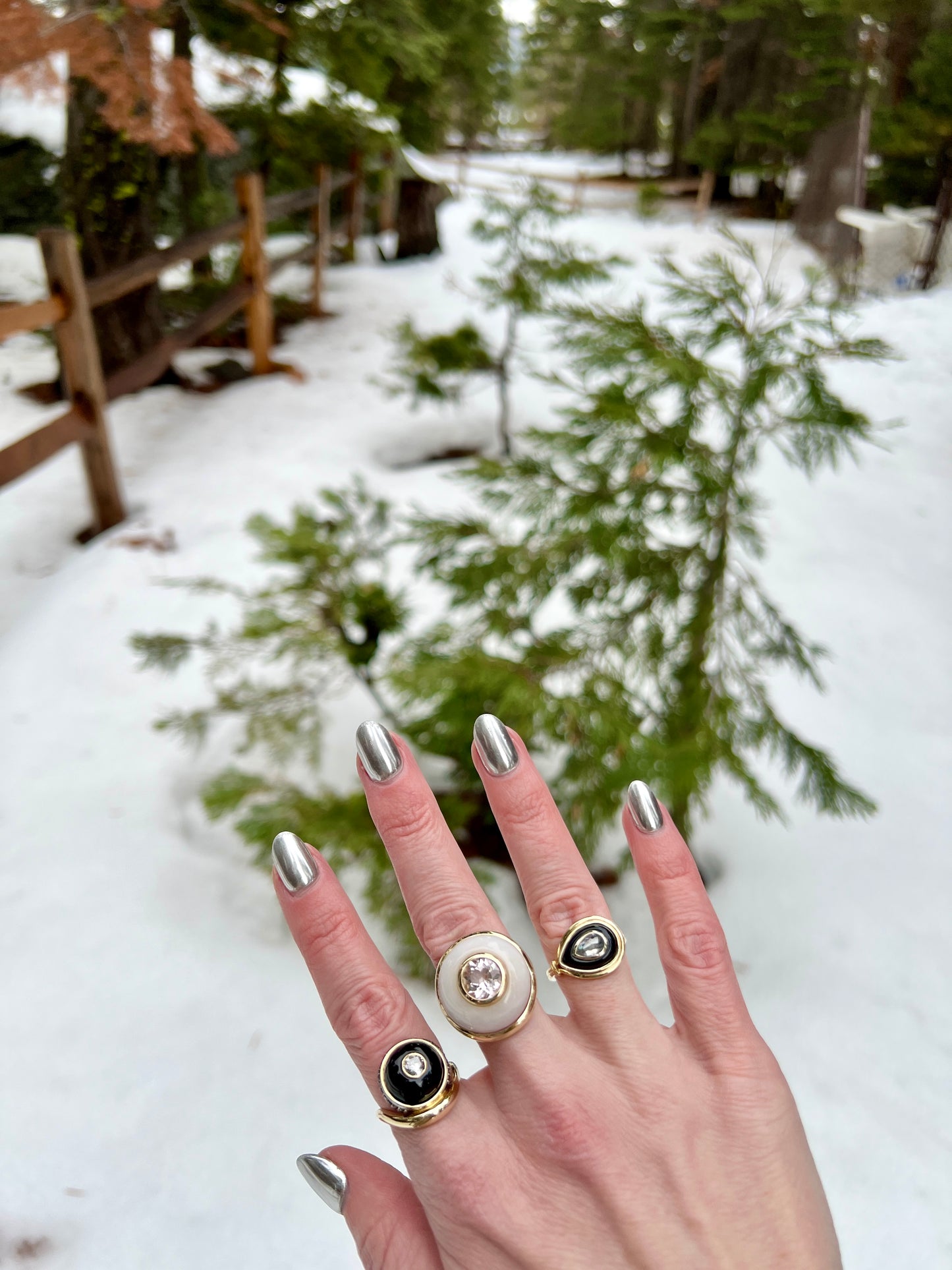 14K Gold Salt & Pepper Diamond + Black Onyx East-West Knot Ring