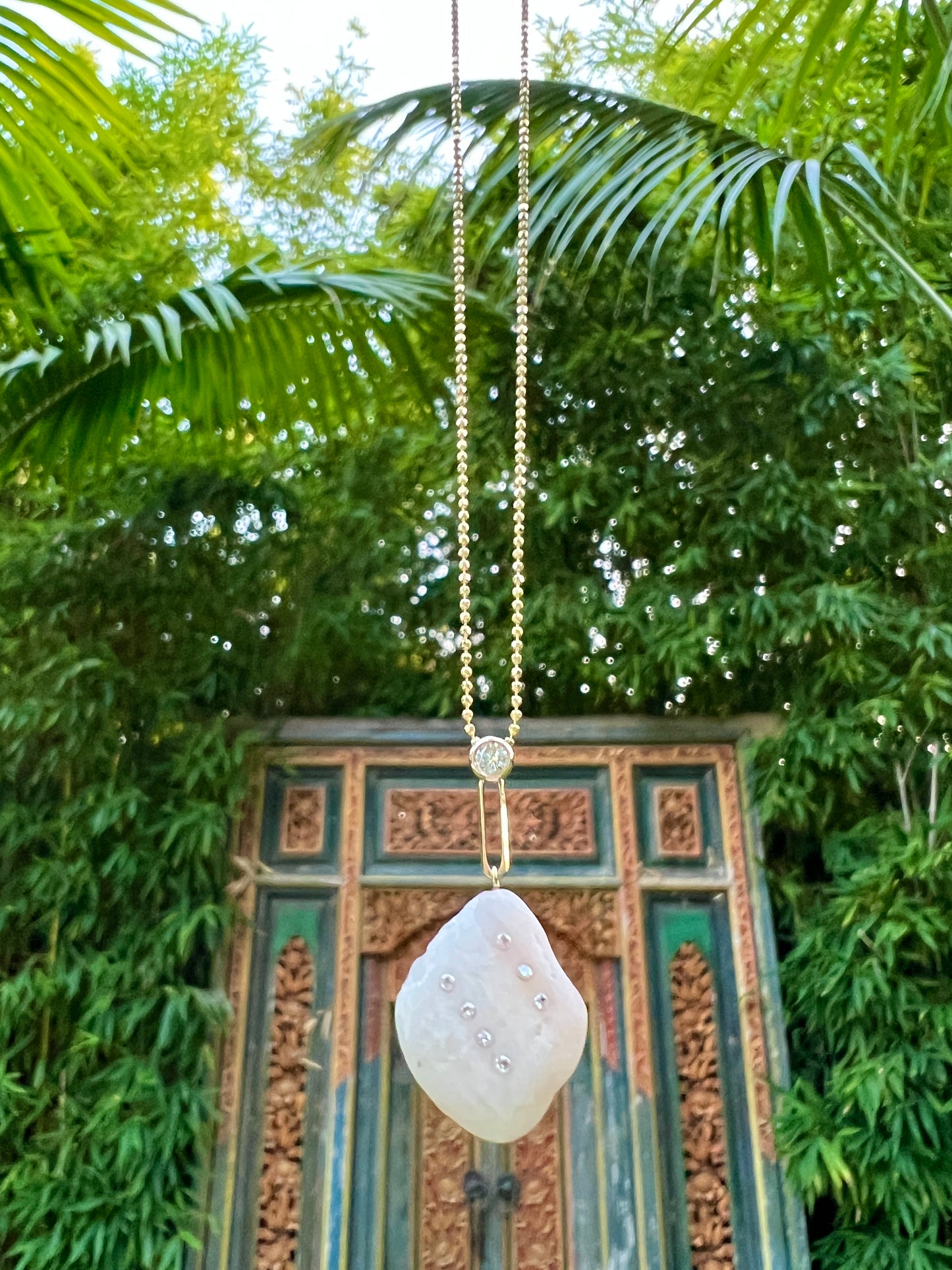 14K Gold + White Sapphire + Diamond Lake Tahoe Necklace