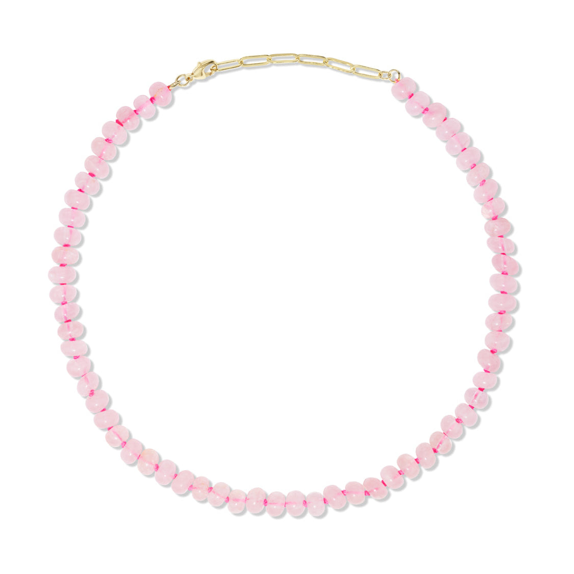 Rose Quartz + Hot Pink Hand-Knotted Silk Candy Necklace